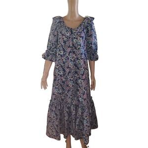 Vintage POMARE Hawaiian Sz 14 (10) Floral Cotton Midi Dress USA Made TINY FLAW